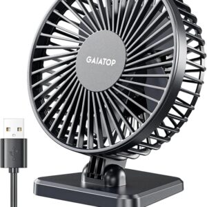 Gaiatop Small Desk Fan, 4.5 Inch Portable 3 Speeds Wind Desktop Table Cooling Fan in Single Button, Adjustment Mini Personal Fan for Home Desktop Office Car Outdoor, Black (Not Battery)