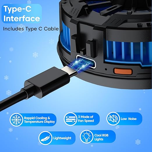 Mobile Cooling Pad Mobile Cooler Gaming Fan for Instant Cooling Advanced Refrigeration Chip and LED Temperature Display Compatible for Android and iPhones - Image 3